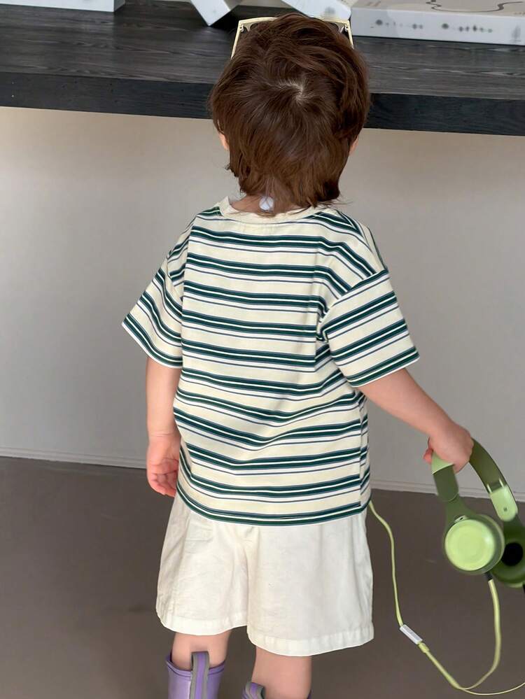Toddler Boys' Round Neck Striped Short Sleeve Casual Top, Spring/Summer