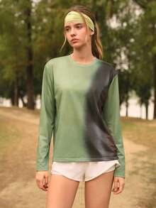 SHEIN In My Nature Women's Ombre Round Neck Casual Versatile Outdoor Long Sleeve T-Shirt - Multicolor - View 4