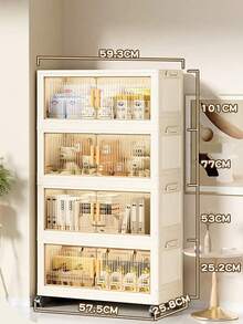 1pc60cm Wide Folding Storage Cabinet, Clothing Cabinet Storage Box, Portable Wardrobe For Home Storage, Double Door Folding Box, 3-5 Layers Optional, Thickened Double Door Wheeled Storage Cabinet, Household Safety Free Device Shelf, Plastic Folding Storage Cabinet For Organizing Clothes And Toys - Multicolor - View 6