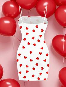 SHEIN EZwear 女士休闲简约爱心印花吊带连衣裙，夏季 - 彩色 - 查看 2