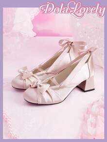Dola Lovely 女鞋，浅粉色蝴蝶结装饰玛丽珍高跟鞋洛丽塔风格 - 藕粉色 - 查看 6