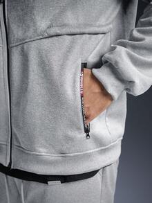 Driftmere 2 件套青少年男童新款运动休闲连帽衫套装，秋冬羊毛连帽衫 + 运动裤，时尚百搭保暖休闲装 - 淺灰色 - 查看 6