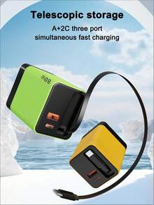 Teckwe HX6A PD80W Retractable Type-C Fast Charger With USB Port, Supports Fast Charging For 3 Devices, Foldable - EU C Type Plug(220-240V) - View 2