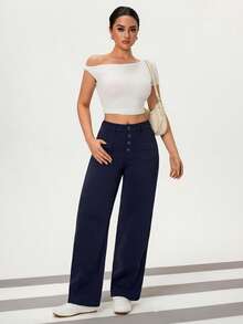 Flexra 女士常规款针织牛仔打底裤 - 深色水洗藍 - 查看 7