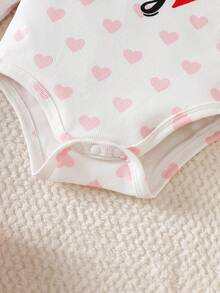 SHEIN 新生儿爱心印花连体衣套装 - 淺粉色 - 查看 7