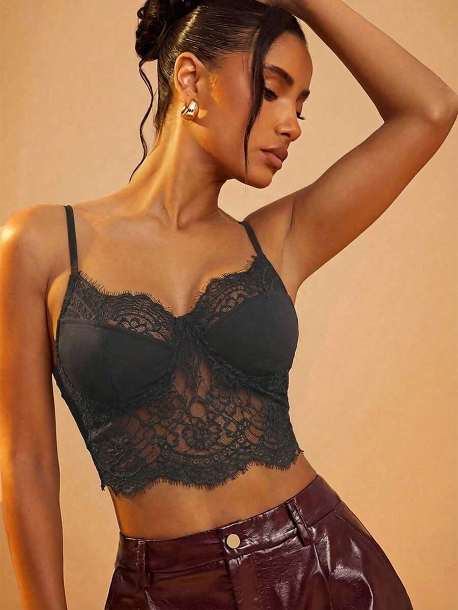 Hauture Bust Lace Cami Crop Sexy Corset Top - Grey - View 1