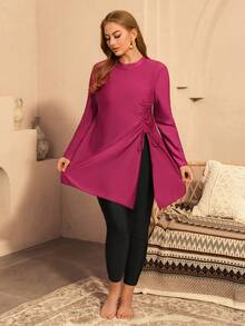 Swim Mulvari Bộ đồ bơi Burkini hai mảnh dành cho nữ cỡ lớn, gồm áo và quần dài, có dây rút bên hông, màu trơn. - Nhiều màu - Xem 3