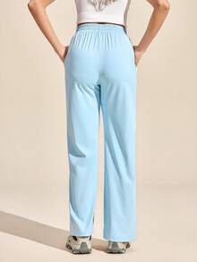 SHEIN Sports Women's Contrast Color Pocket Elastic Waist Outdoor Sweatpants - Baby Blue - View 7
