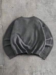 AXEPEAK 男士几何刺绣圆领长袖休闲毛衣，秋冬款 - 灰色 - 查看 2