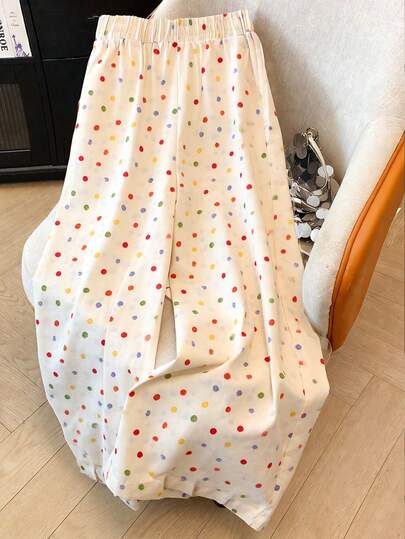 Franclia Plus Size Women Loose Fit Colorful Polka Dot Pattern Pants