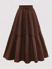 Lacomfia 大码女式休闲针织扭腰半身裙，秋冬季百搭单品 - 咖啡棕 - 查看 1