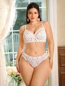 FloralLove Bộ đồ lót ren hoa 2 món, dây đeo có thể điều chỉnh, trang trí nơ phía trước, bộ áo ngực và quần lót ngọt ngào và gợi cảm. - trắng - Xem 2