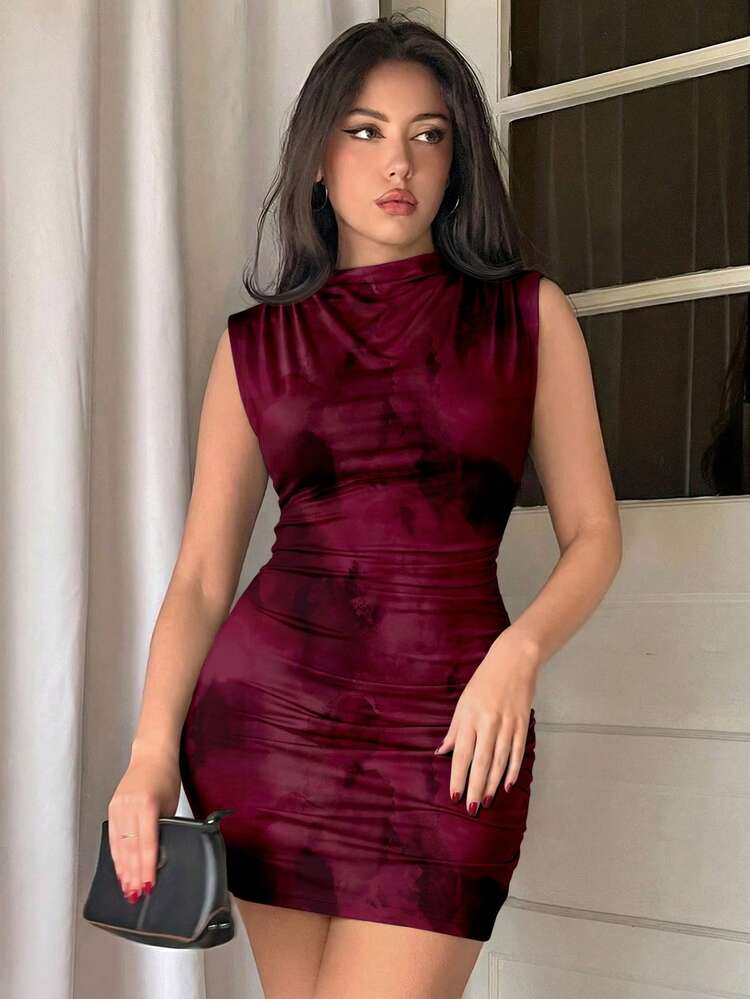 Firerie Sleeveless Solid Color Fitted Ruched Bodycon Mini Dress | SHEIN USA
