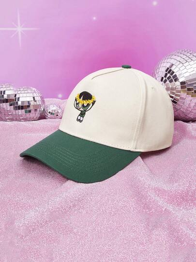 THE POWERPUFF GIRLS X SHEIN 1 Pc,POWERPUFF GIRLS BUTTERCUP 2-Tone Cap,Baseball Game Fits,Basketball,Fall Fits,Sports Style,90's Outfit,Bright Colors,Flat Brim Hat,Adjustable Casual Dad Hat Sports Sun Hat For Women & Men, Sun Protection Casual Cap For Travels, Parties And Beach