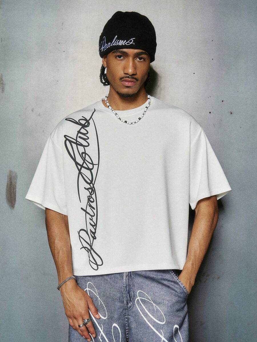 PAVTROS 男士休闲字母印花短袖T恤，夏季 - 白色 - 查看 1