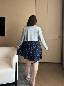 Vibekara 大码女装春夏度假风碎花拼接蕾丝边腰带吊带连衣裙和长袖短款轻薄披肩上衣 - 彩色 - 查看 2