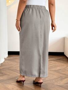 Easura Plus Size Women's Plaid Midi Skirt, Autumn/Winter - Coffee Brown - View 2