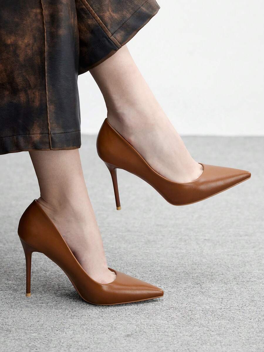 CUCCOO BIZCHIC 女士尖头细跟中跟鞋，优雅百搭，休闲舒适，适合工作、约会、派对、正式场合穿着。 - 深咖啡色 - 查看 1