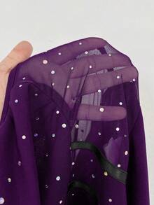 NU&NOW Plus Size Women's Sexy Party Spaghetti Strap Shiny Elastic Mesh Wide Leg Jumpsuit, Autumn/Winter - Purple - View 7