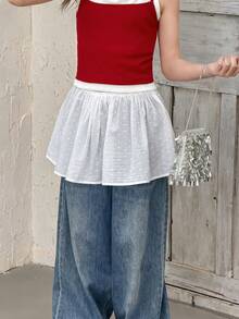 DAZY Tween Girls' Casual Everyday Commute Solid Swiss Dot A-Line Skirt, Fashionable Flared - White - View 5