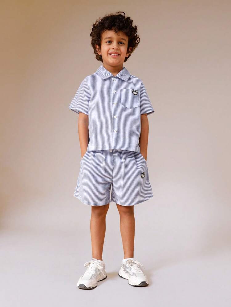 Striped Button Down Shirt And Shorts Set
