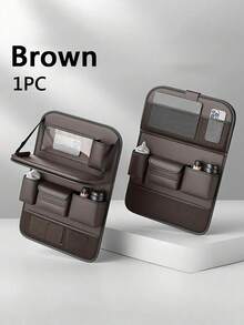 1pc/2pcs Brown Car Seat Back Storage Bag, Large Capacity Car Seat Back Storage Bag With Foldable Tablet Tray, Cup Holder/Tissue Holder, Rear Seat Storage Bag, Multi-Pocket Car Storage Bag. - Brown - View 5