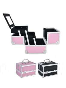 1 Makeup Storage Box, Portable Makeup Bag With Mirror, Professional Makeup Tools, Large Capacity Waterproof Multifunctional Travel Makeup Bag, Makeup Organizing Box - Multicolor - View 6