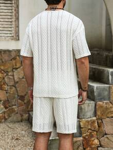 VENTUSAIL Men's Beach Vacation Casual V-Neck T-Shirt & Shorts Set - Apricot - View 2