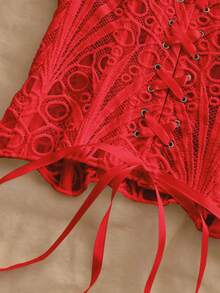 Soleia 大码女式纯色镂空性感无袖露脐上衣，适合嘉年华、夏季、度假、海滩等场合。 - 紅色 - 查看 6