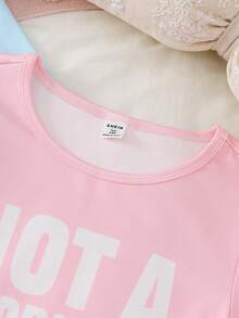 4pcs/Set Teenage Girls Pink Letter Print Pants With Heart Design & Black Letter Graphic Tee With Star Pattern Shorts, Tight Fit Loungewear Snug Fit - Multicolor - View 3