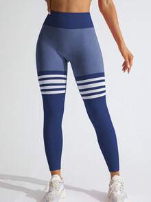 Easithlete 2 st damsportleggings, enfärgade svarta och marinblå randig skinny fit, rynkad midja, yoga och fitness, sexig rumplyftning - Multifärgad - Visa 7