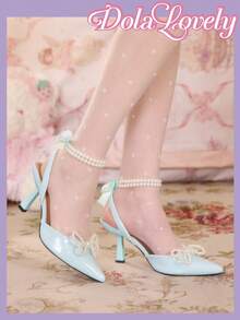 Dola Lovely Giày cao gót mũi nhọn đính nơ và ngọc trai giả dành cho nữ, kiểu dáng thời trang đa năng, thích hợp mang hàng ngày. - Màu xanh lam - Xem 5