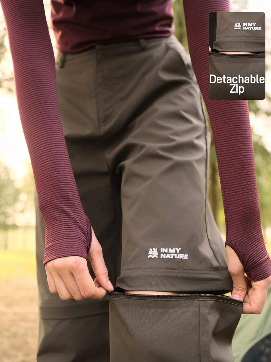 SHEIN In My Nature Women's Letter Print Detachable Casual Outdoor Hiking Pants - Brown - View 1