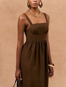 Zivah 2026春夏收腰A字咖啡棕色竹纤维面料女装 - 咖啡棕 - 查看 6