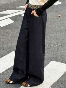 DAZY Teen Girl Leopard Print Slant Pocket Casual Jeans - Dark Wash - View 5