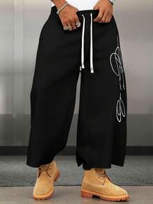 PAVTROS Men's Street-Style Popular INS Matching FREEDOM Embroidered Outdoor Music Festival Nightclub Boyfriend/Husband Gift Anniversary Gift Loose Fit Light Grey Sweatpants - Black - View 5