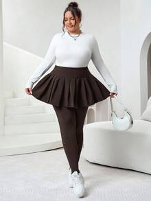 SHEIN CURVE+ 加大码黑色网眼保暖打底裤，秋冬季 - 棕色 - 查看 6