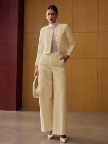 MOTF PREMIUM CONTRAST LACE STRAIGHT-LEG PANTS - Apricot - View 1