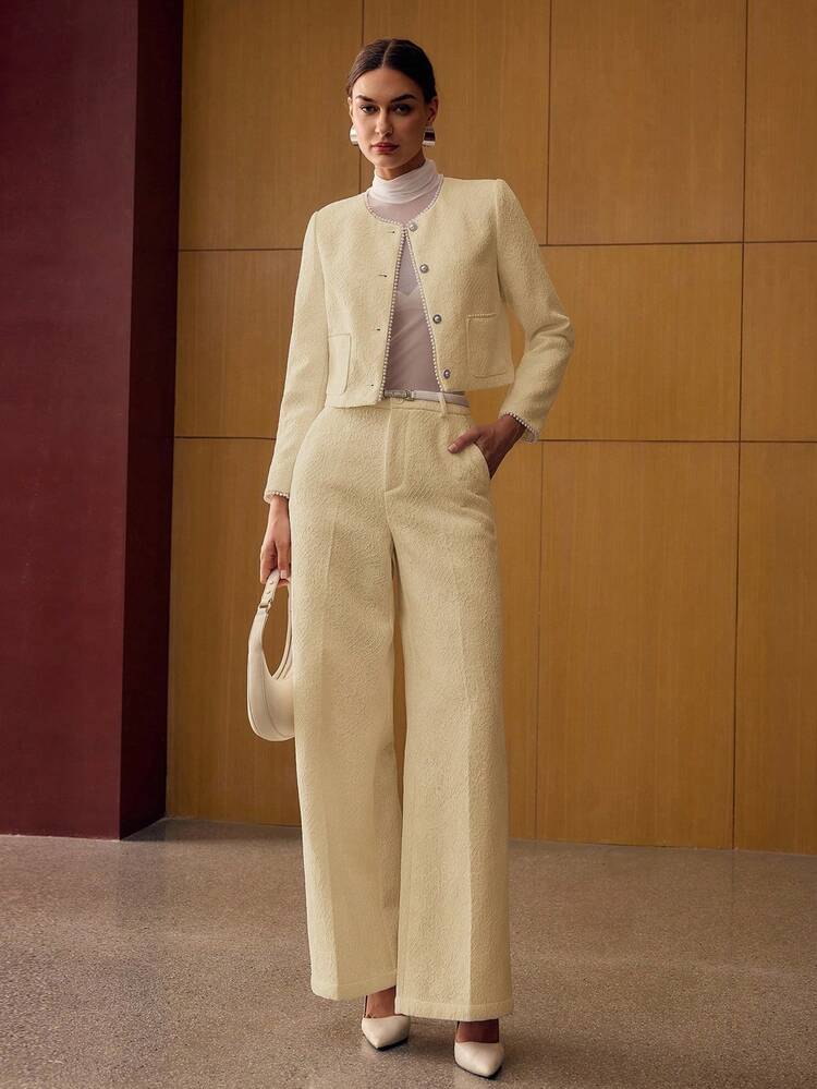 CONTRAST LACE STRAIGHT-LEG PANTS