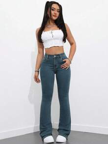 SHEIN 女士休闲喇叭牛仔裤