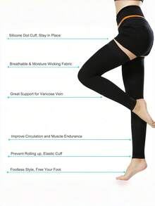 1双女士大腿高筒露趾压缩护套，20-30mmHg渐进式压力，健身支撑，适用于膝关节锻炼恢复，节日生日礼物之选，运动必备单品 - 黑色 - 查看 3