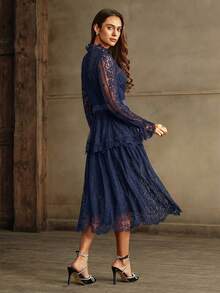 Anewsta Elegant Lace Dress, Spring And Autumn Maxi Women Outfit - Navy Blue - View 7