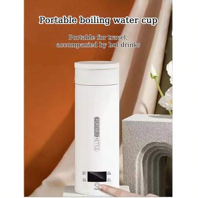 Teckwe 1-Piece 450ml~500ml Compact Portable Electric Kettle Thermostat, Insulated Travel Water Cup, Fast Heating, Intelligent Insulation, Anti Scald, Lightweight, US, EU, UK Plug Options, Fashionable Neutral Color Travel Hot Water Boiler, Dormitory, Household Outdoor Daily Use