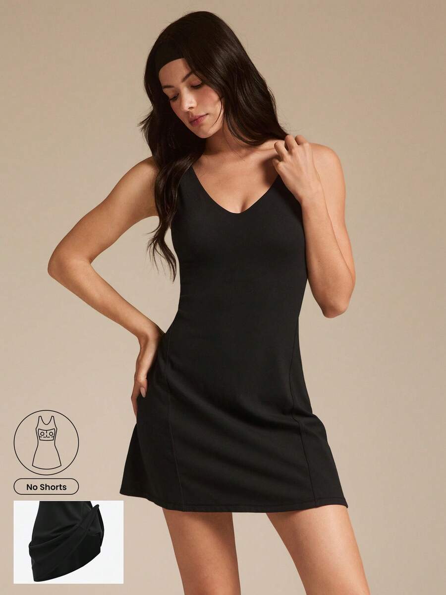 GLOWMODE FeatherFit™-Air Fresh Start Sun Protection Sweetheart Neck Wide Straps Removable Cups A-Line Dress Low Impact Daily Casual Wear - Black - View 1