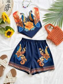 Soleia 印花抹胸上衣和短裤套装，休闲度假装 - 彩色 - 查看 3