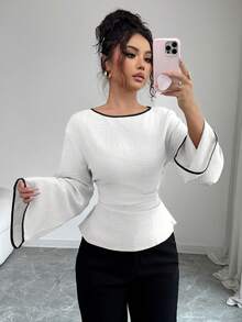 Siren Gaze Women's Elegant Flare Sleeve Tie Back Fitted Blouse, Suitable For Work And Commute, Spring/Autumn - White - View 6