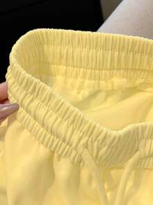 Resyla Quần short cỡ lớn thêu hình quả chanh, cạp chun, kiểu dáng thường ngày, đa năng. - Màu vàng - Xem 3