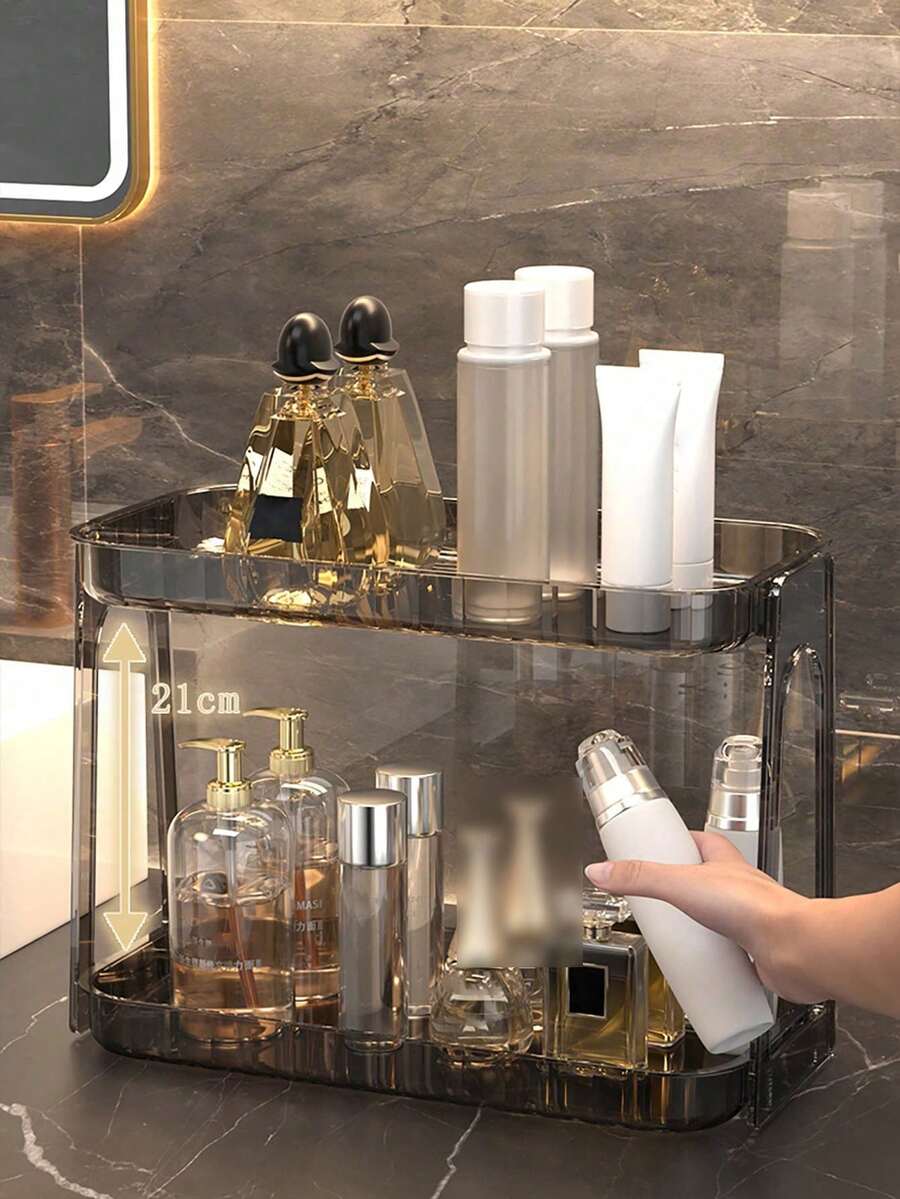 1pc Bathroom Organizer Shelf Toilet Washstand Makeup Holder Desktop Storage Rack,For Holiday Beach, Bathroom Collection, Bedroom Collection, Large Capacity - Clear - View 1