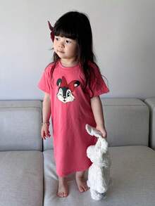 DAZY Toddler Girls' Cartoon Print Casual Round Neck Short Sleeve Pajamas - Red Violet - View 1