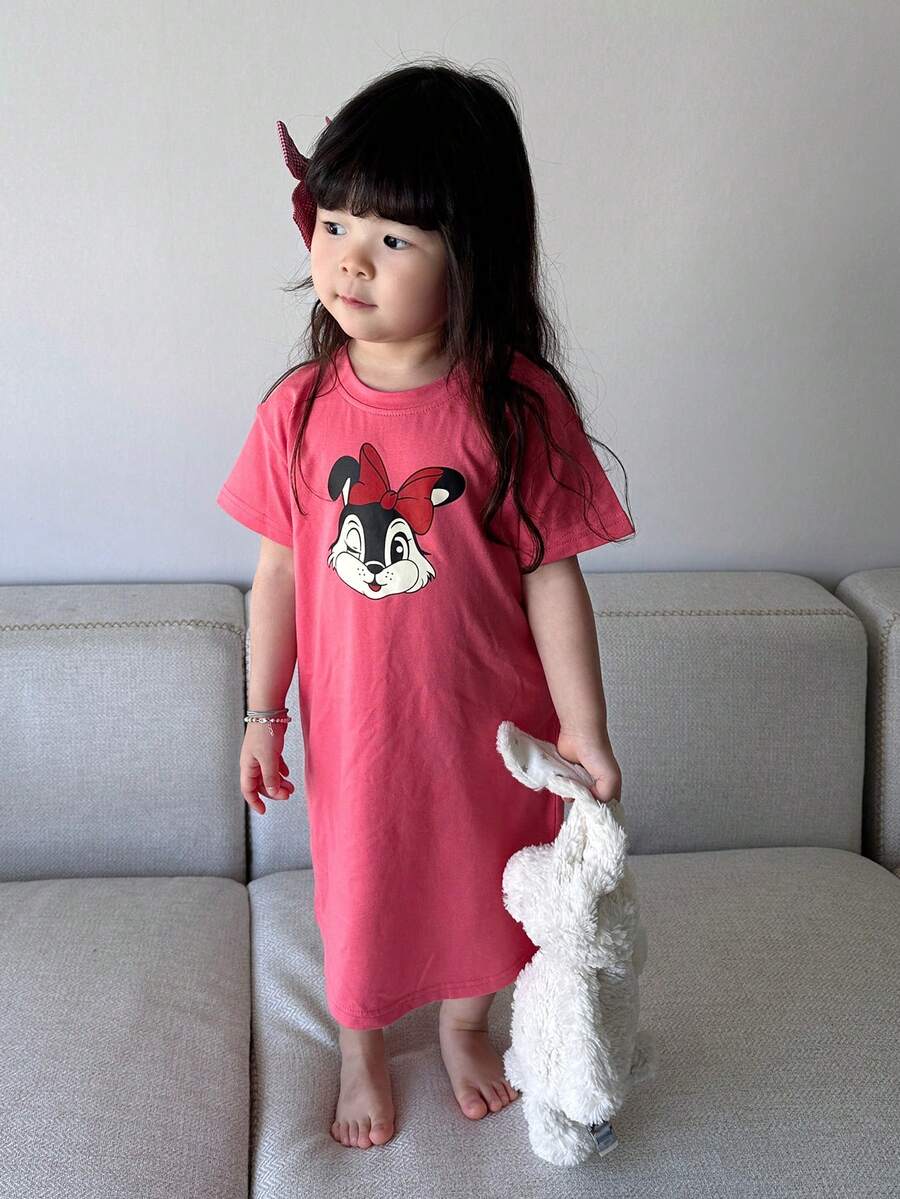 DAZY Toddler Girls' Cartoon Print Casual Round Neck Short Sleeve Pajamas - Red Violet - View 1